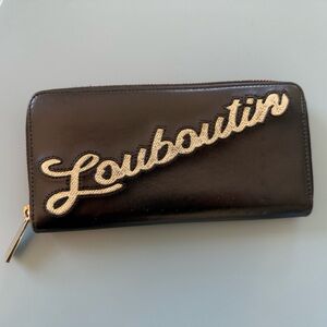 Christian Louboutin Panettone Gold Logo Zippy Wallet, Black, RARE!!! 🖤💛